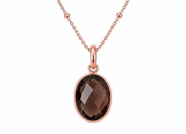 Rauchquarz mit Kette rosévergoldet