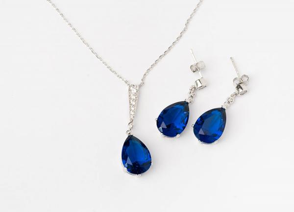 Zirkonia blau Kette und Ohrstecker