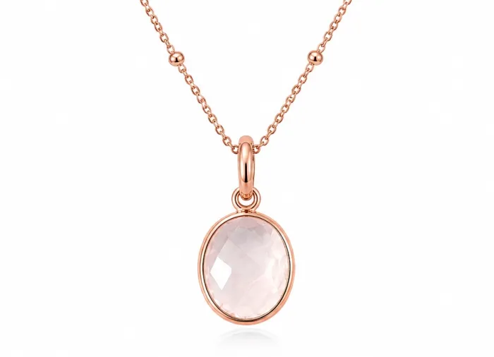 Rosenquarz mit Kette rosévergoldet